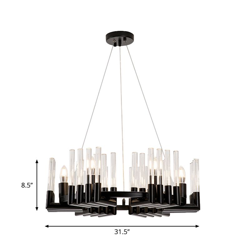 Lampada del lampadario in ferro circolare Contemporaneo 6/8 Luci Black Aitura del soffitto con tubo di cristallo