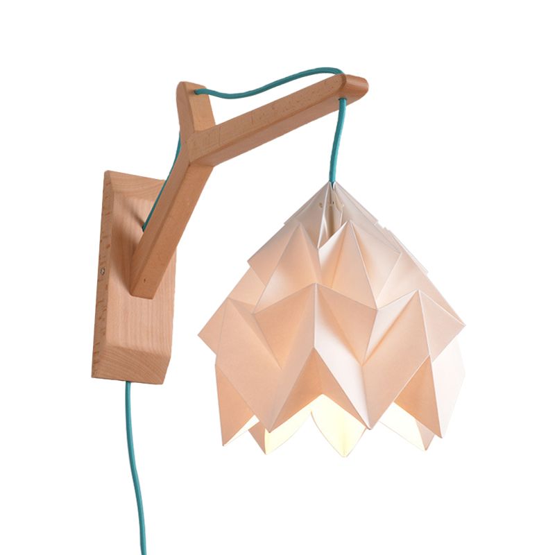 Domed Shade Paper Wall Mounted Lamp Macaron 1 Head White/Pink/Yellow/Blue/Green Sconce Light Fixture with Wood Backplate