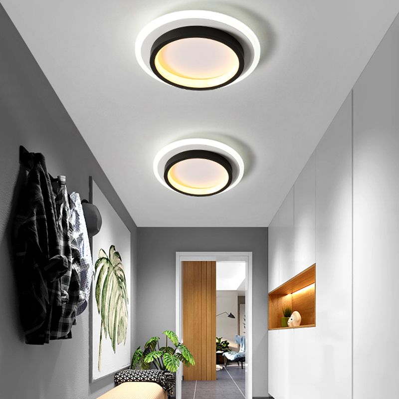 Simple LED Ceiling Light Fixture Metal Flush Mount Light in Black and White Finish
