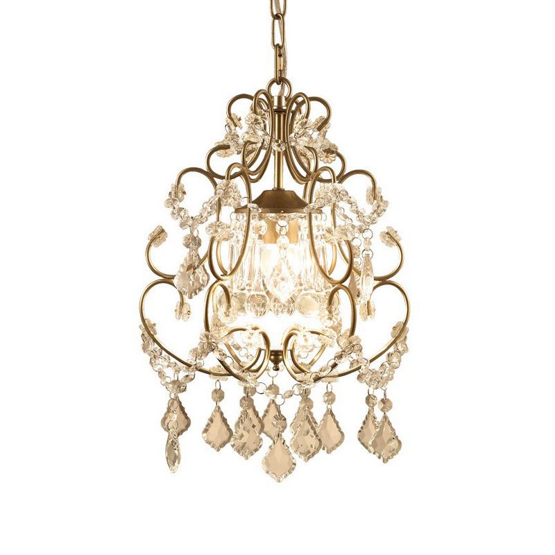 Modern Style Scrolling Hanging Lighting 1 Head Crystal Swag Suspension Lamp in Gold