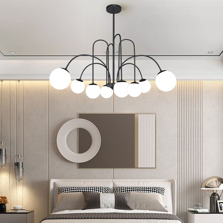 Modern Metal Chandelier Light Globe Multi-Head Pendant Lamps with Glass Shade