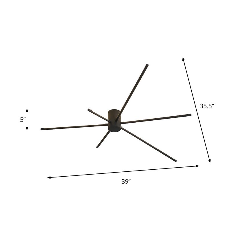 Eenvoudig Sputnik acryl semi-gemonteerd licht 35,5"/39" W zwart LED-plafondgemonteerd lichtarmatuur