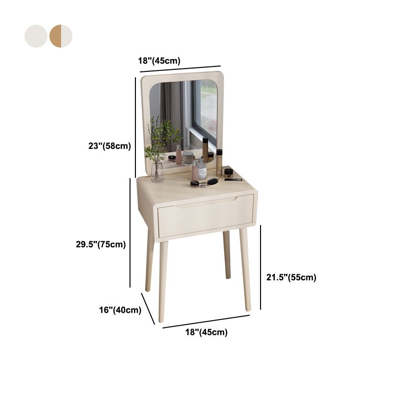 Scandinavian Makeup Vanity Desk Table in White and Brown for Bedroom