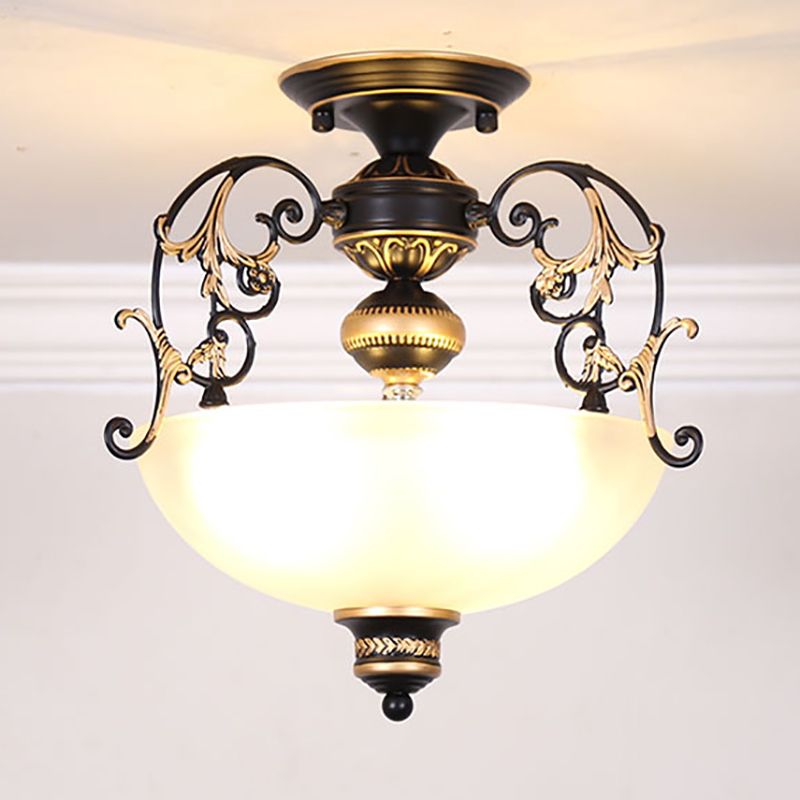 Plafondlamp in traditionele stijl, wit glas, inbouwlamp voor woonkamer
