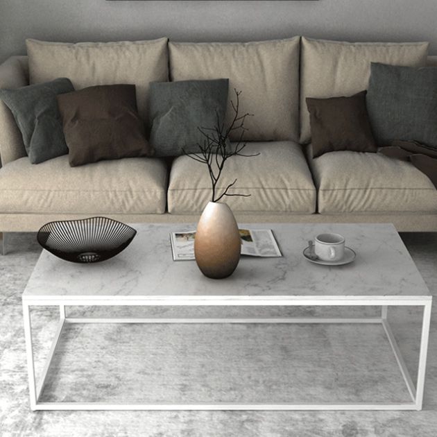 Glam Rectangle Coffee Table with Iron Frame Base and Marble Top