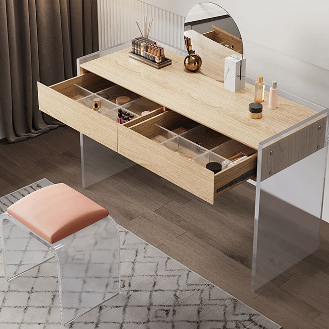 Marble /Acrylic Contemporary Makeup Vanity Set With 2 Drawer for Bedroom