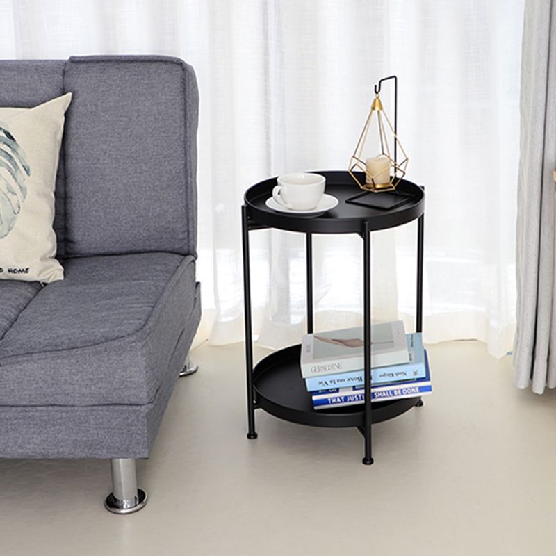 Round Shape Accent Side Table Metal Contemporary with Storage End Table