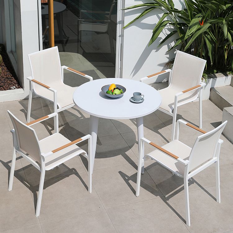 Contemporary White Outdoors Dining Chairs with Fabric Back Stacking Chairs