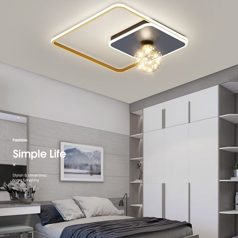 3-Lights Geometric Shade Flush Mount Modern Style Flush Mount Ceiling Lighting Fixture in Gold