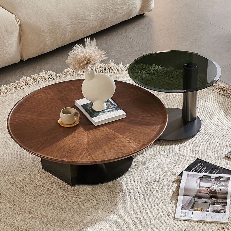 Modern Round Wood Single Coffee Table Pedestal Bunching Tables