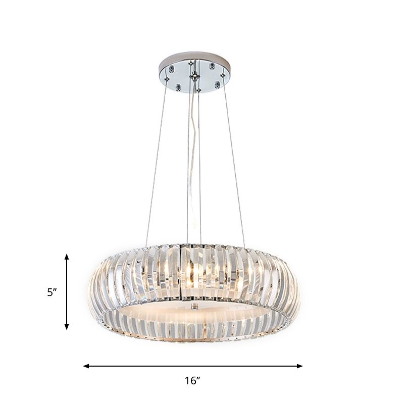 Simplicity LED Down Lighting Chrome Doughnut Hanging Chandelier with Crystal Prisms Shade