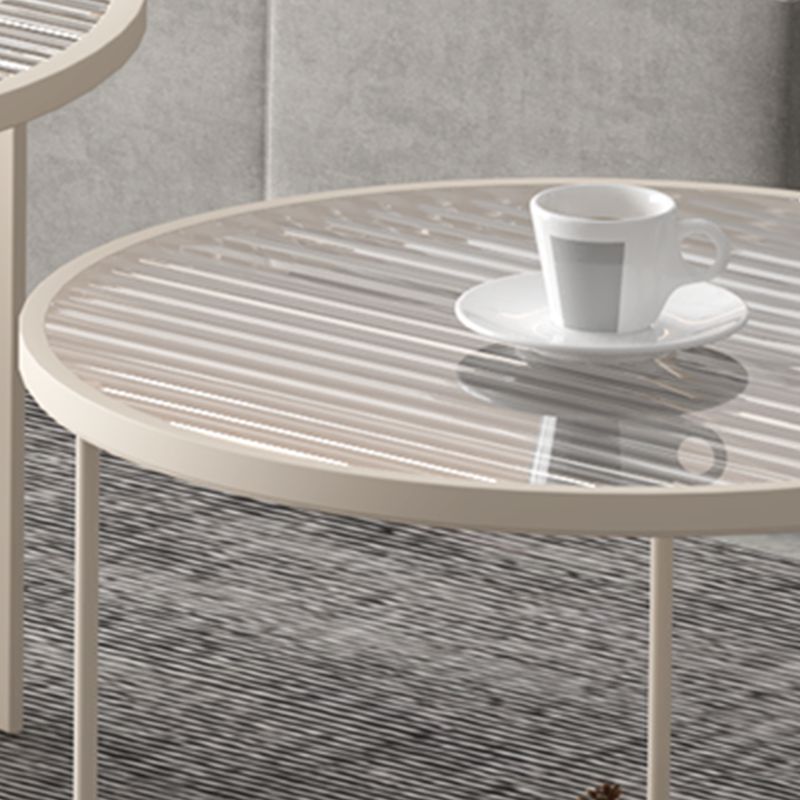 Modernism Round Glass and Steel Coffee Cocktail Table - 17.7"/19.7" H