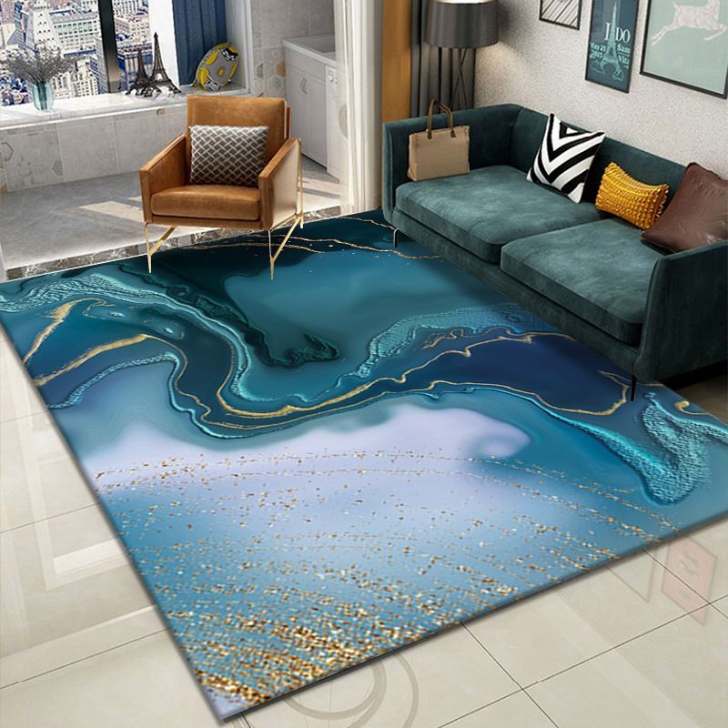Tapis graphique bleu clair Polyester tapis lavable simple pour la décoration intérieure