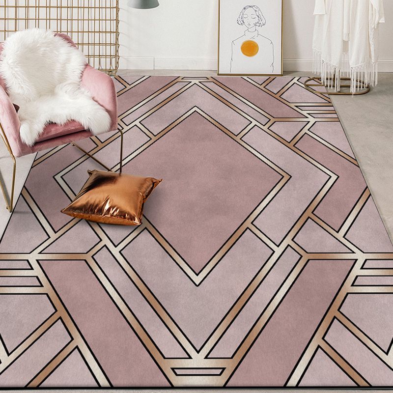 Contemporary Geometric Pattern Rug Pink Polyester Rug Pet Friendly Washable Area Carpet for Home