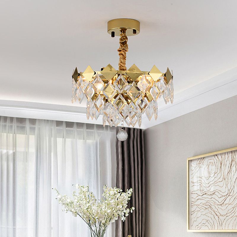 Gold Diamond Chandelier Lamp Country Clear Crystal 6/9 Bulbs Dining Room Hanging Pendant