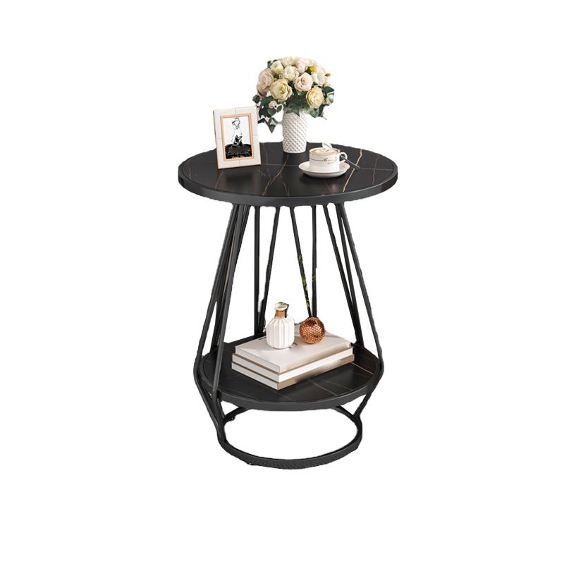Modern Slate Round Side Table 19.69" W Metal Pedestal End Table with Shelf