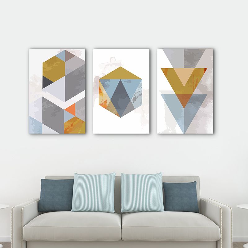 Grey and Gold Contemporary Canvas Art Geometric Shapes Wall Decor for House Interior