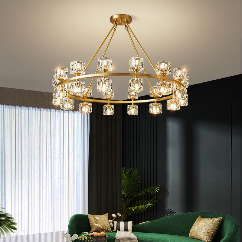 Postmodern Cycle Chandelier Crystal Pendant Ceiling Lights with Hanging Cord for Living Room