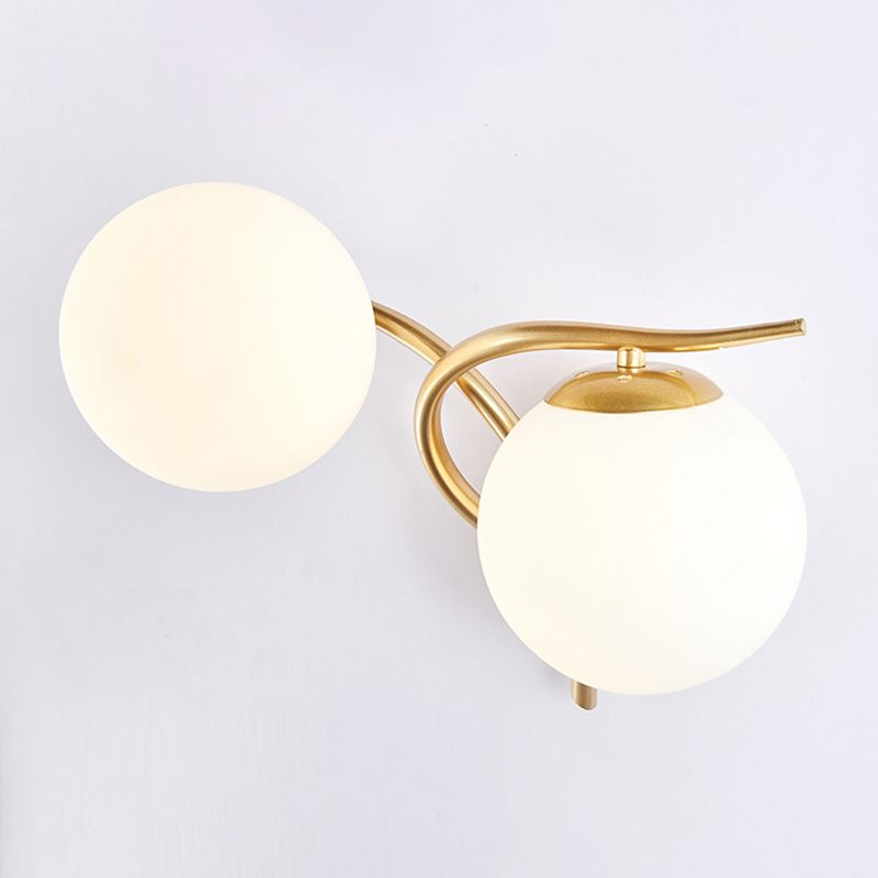 Modern Style Globe Shape Wall Light Glass 2 Light Sconces for Bedroom