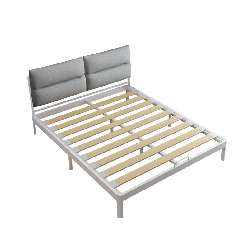 Contemporary Metal Platform Bed Panel Frame with Upholstered Headboard