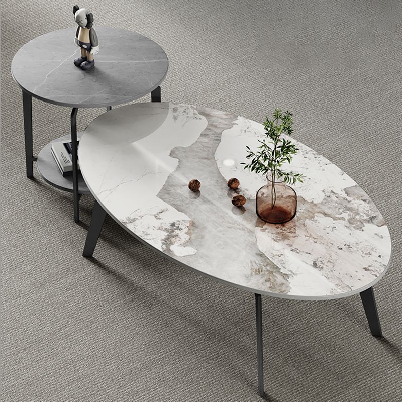 2 Nesting Slate Coffee Table Set Oval Coffee Table with Storage