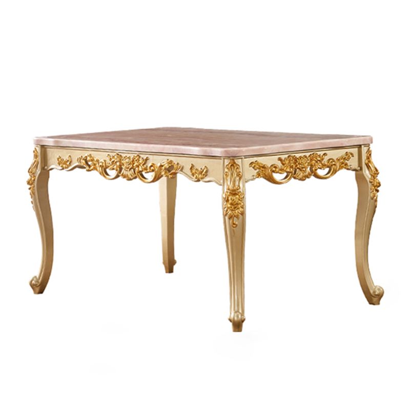 Solid Wood Victorian Rectangular Dining Table Marble Top Table with 4 Legs