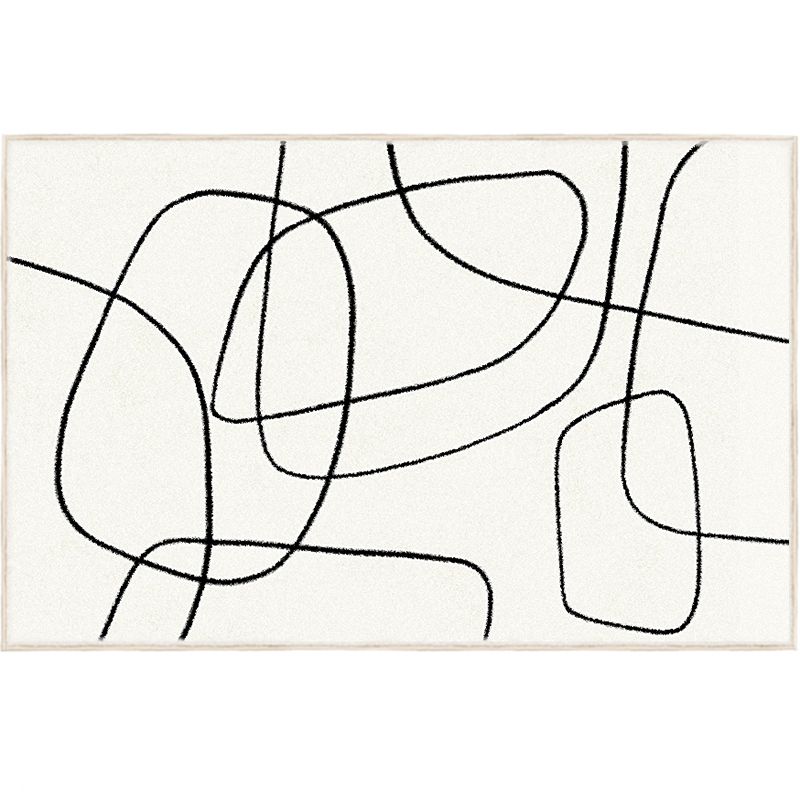 White Tone Casual Area Rug Polyester Lines Print Rug Non-Slip Backing Indoor Rug for Living Room
