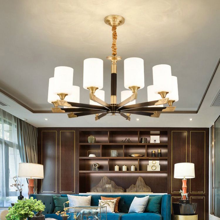 Light Luxury Style Chandelier Lighting Cylindrical Hanging Chandelier with Glass Shade