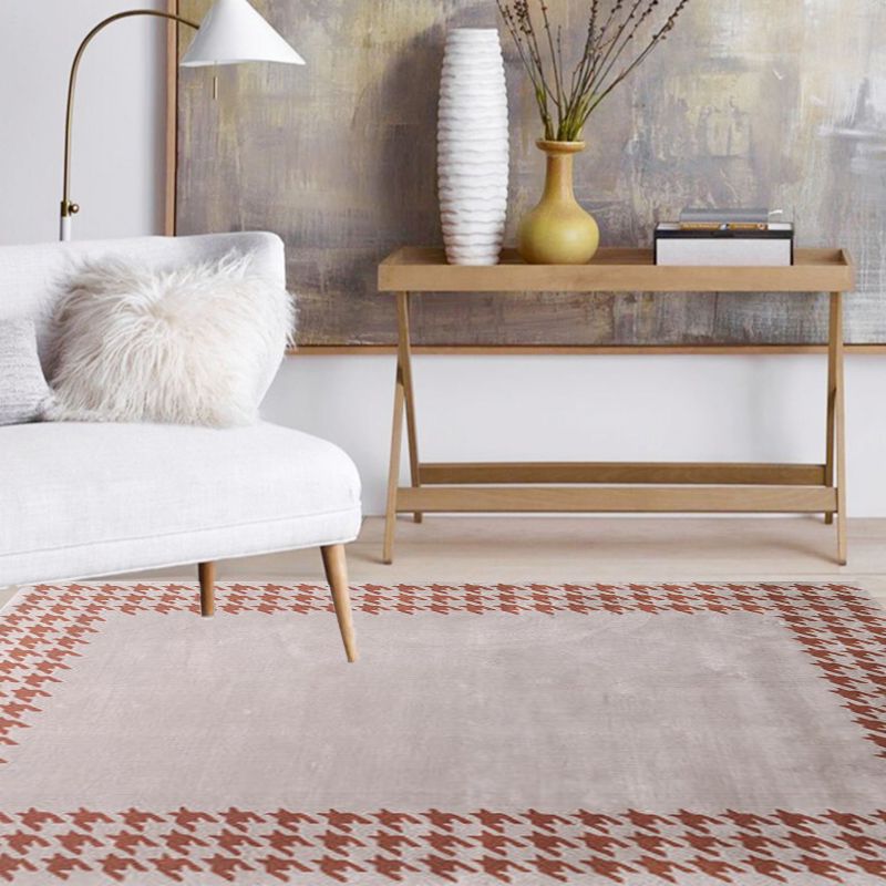 Stylish Houndstooth Pattern Rug Orange-Red Modern Rug Polyester Pet Friendly Washable Non-Slip Area Rug for Bedroom
