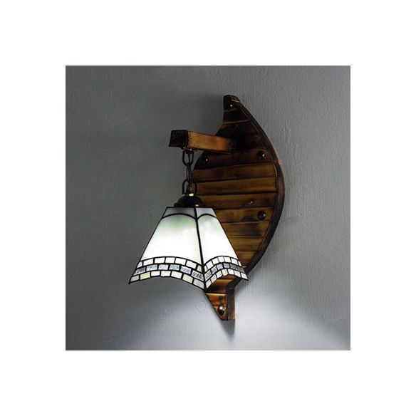 Cone Shape Wall Light Retro Style Colorful Stained Glass 1 Light Wall Sconce Lamp Fixture in White/Light Blue/Light Blue-White/Orange-Red/Yellow/White for Balcony