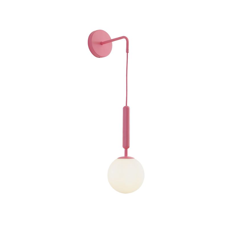 1 Bulb Wall Pendant Light Minimalism Pink Finish Wall Mounted Lamp with Ball White Frosted/Clear Water Glass Shade