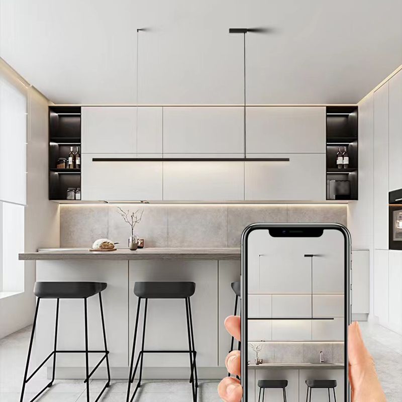 Minimalism Hanging Light Black Linear Island Light Fixture for Dining Room