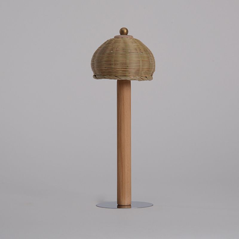 Lampada da scrivania piccola giapponese con 1 lampadina, in legno lavorato a mano, con paralume in bambù