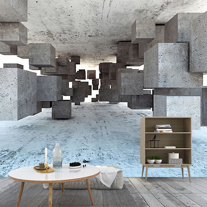 Whole Mural Wallpaper for Coffee Shop with 3D Irregular Block in Industrial Color, Stain-Resistant