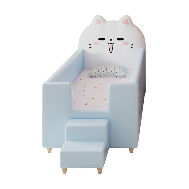 Glam Blue Nursery Crib Rectangle Wooden Upholstered Baby Crib