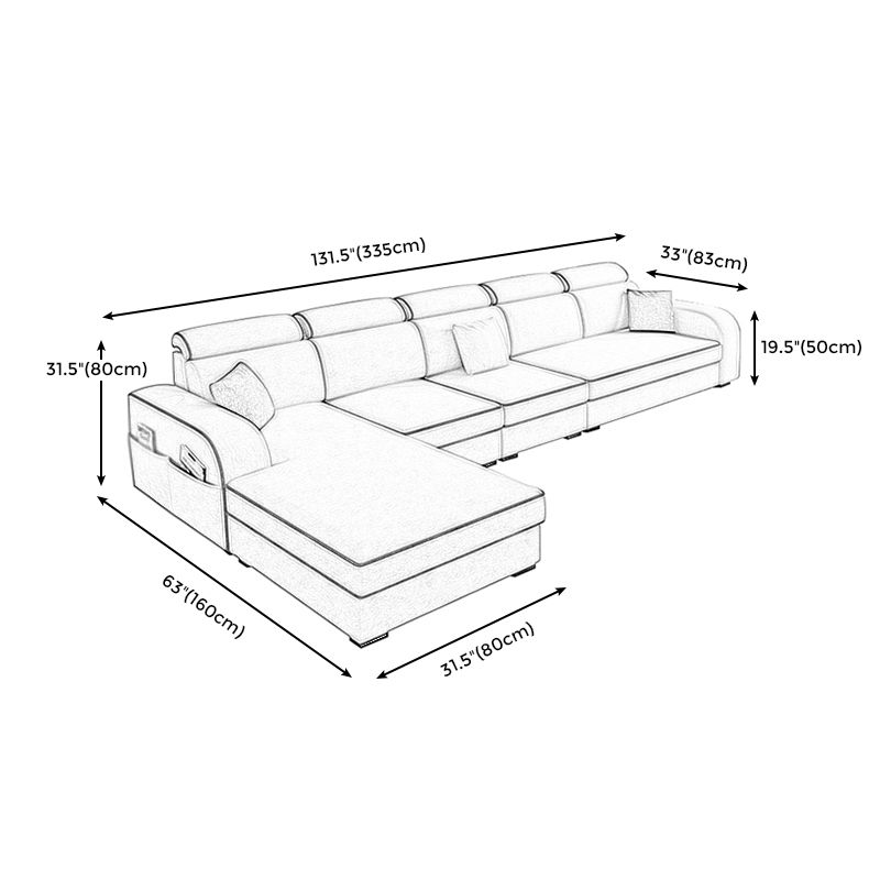 Contemporary Sofa Grey L-Shape High Back Square Arm Sectional with Storage