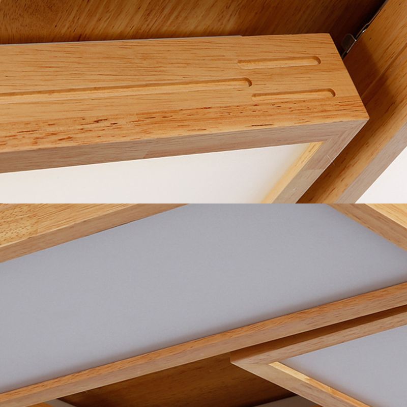 Beige Rectangle Ceiling Mounted Light Minimalist Wood 1/4 Lights Flush Mount in White/Warm Light with Acrylic Diffuser