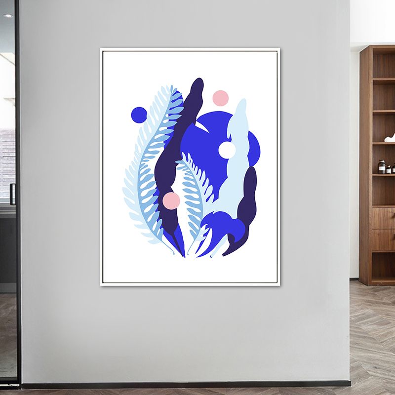 Nordic Illustration Plant Leaf Canvas Blue Textured Wall Art Print for Living Room