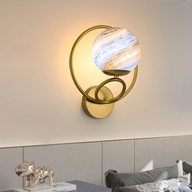 Black/Golden Metal Wall Light Modern Globe Lighting for Foyer