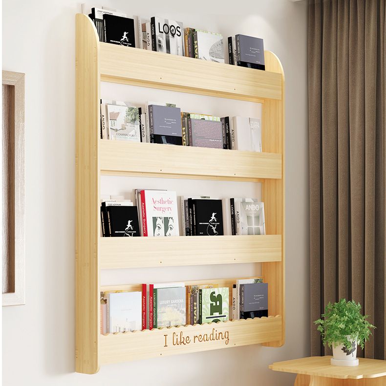 Contemporary Style Bookshelf Solid Wood Wall Mounted Bookcase for Home Office