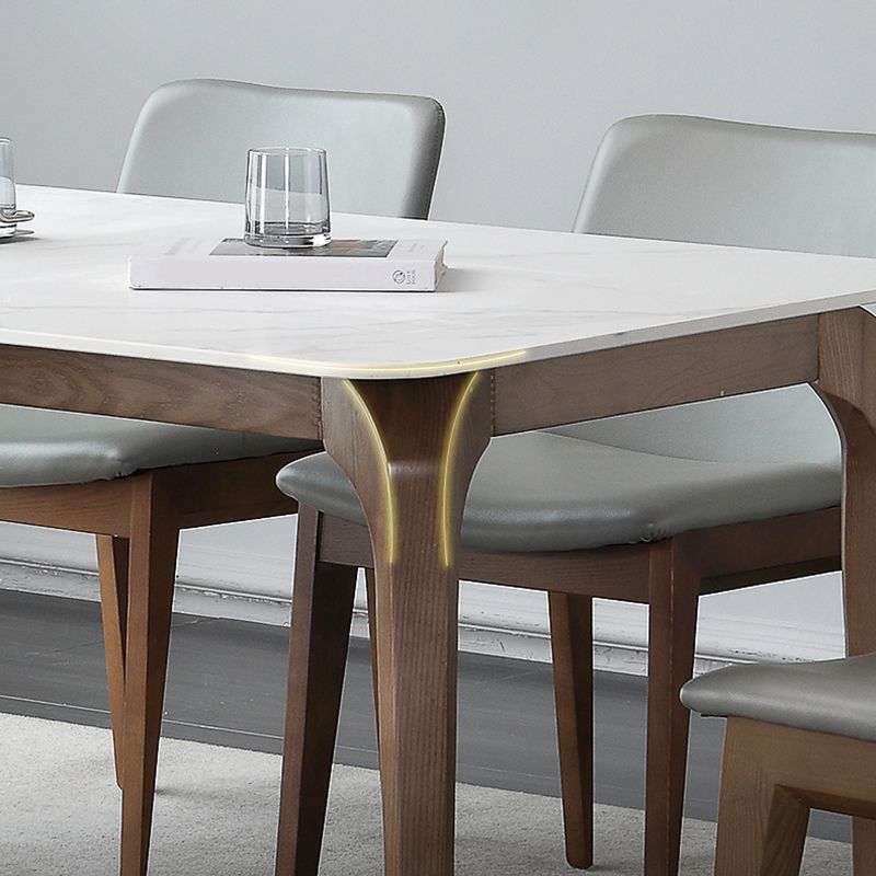 Contemporary Fixed Sintered Stone Dining Room Table with 4 Solid Wood Legs Kitchen Dining Set