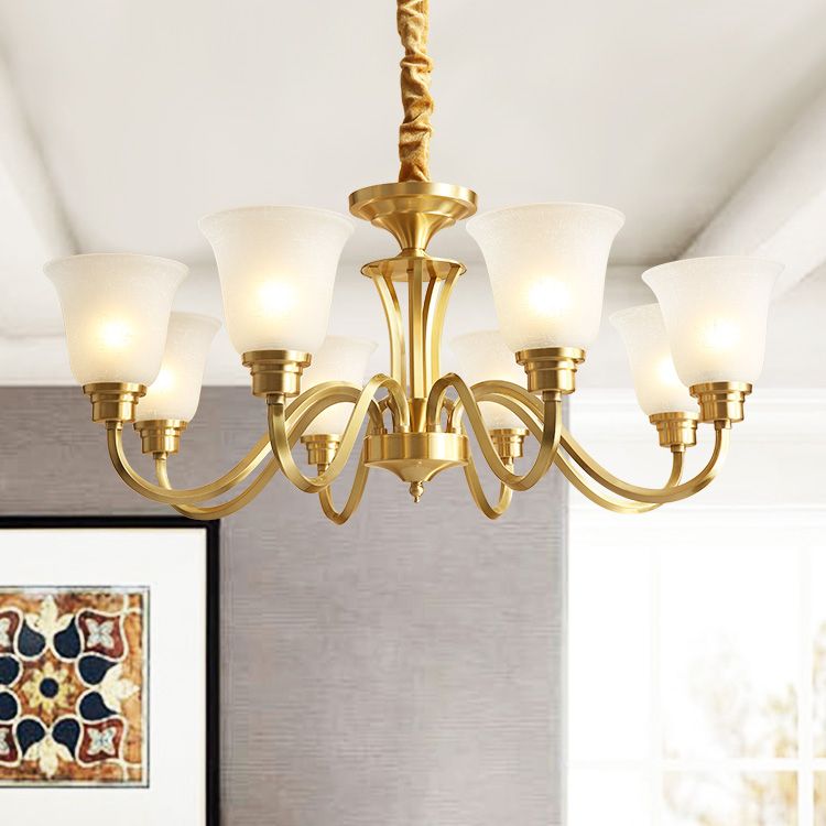 Traditional Brass Chandelier Light Multi-Head Suspension Light with White Glass Shade