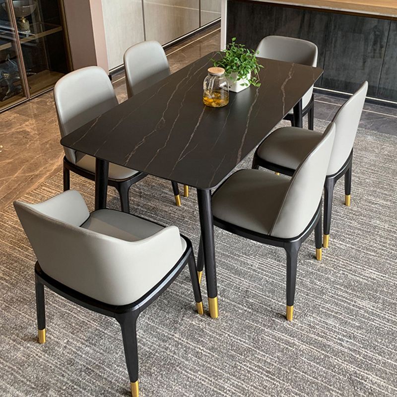 Rectangle Luxury Style Dining Table Two-Color Fixed Table with Sintered Stone
