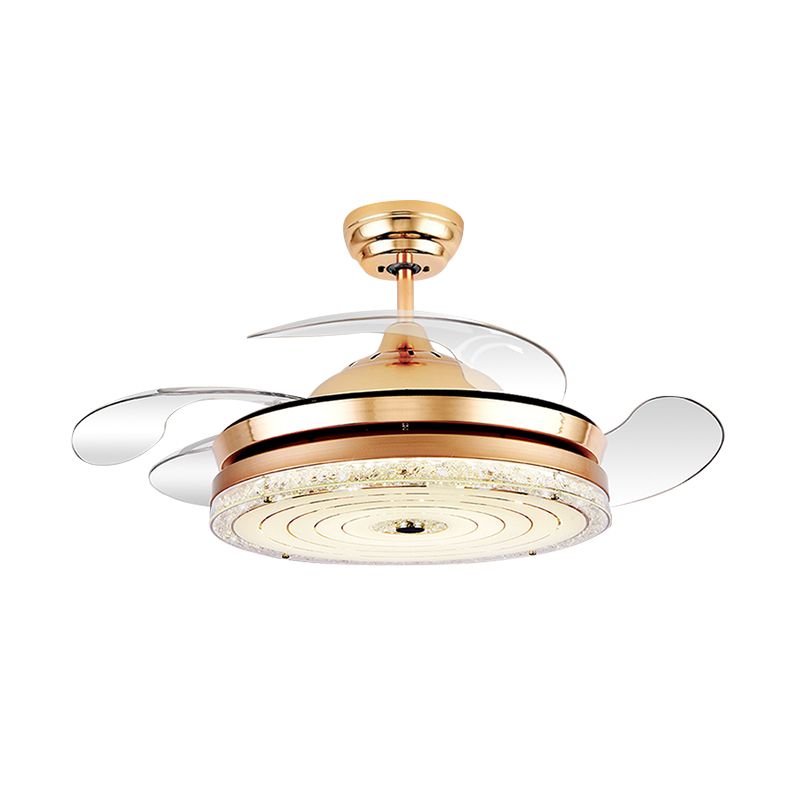 4-Blade-Kreis Deckenventilator Leuchten Leuchten Minimalismus Schnitt Kristall 19-Zoll