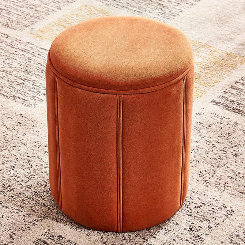Orange Velvet Ottoman Modern Round Ottoman Stain Resistant Ottoman