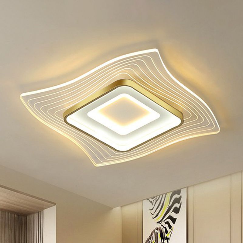 Acrylic Extra-Thin Flush Ceiling Light Contemporary Gold LED Flush Mount Lighting Fixture