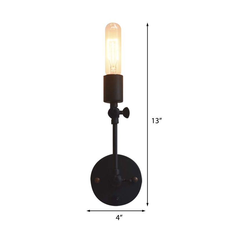 Industrial Open Bulb Wall Light Fixture 1 Head Metal Adjustable Sconce Lighting in Black for Corridor