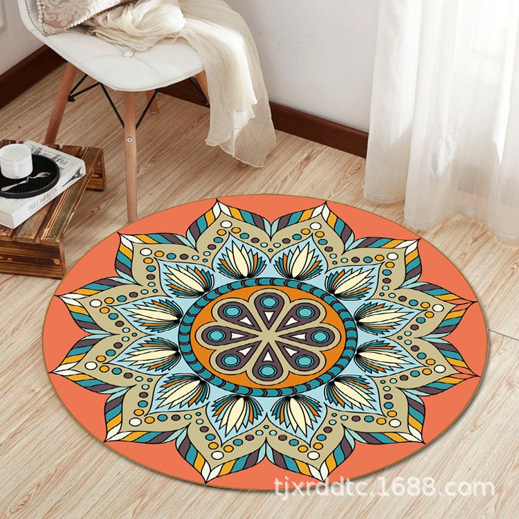 Boho Living Room Rug Multi-Color Flower Print Carpet Synthetics Stain Resistant Non-Slip Pet Friendly Area Rug