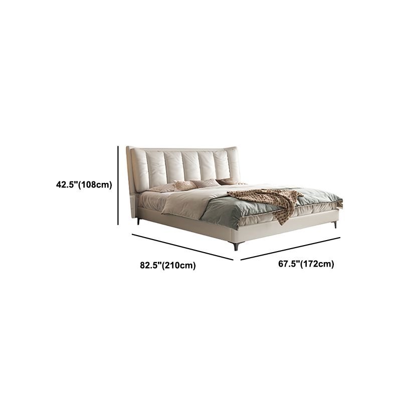 Modern White Panel Bed Wood and Upholstered Bed Frame, 42.5" Tall