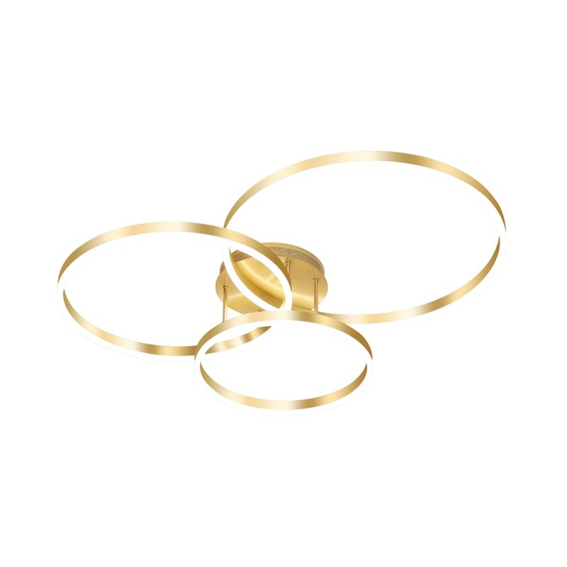 Goud/koffie LED-plafondarmatuur met 3 ringen, minimalistische acryl semi-inbouwlamp in warm/wit licht